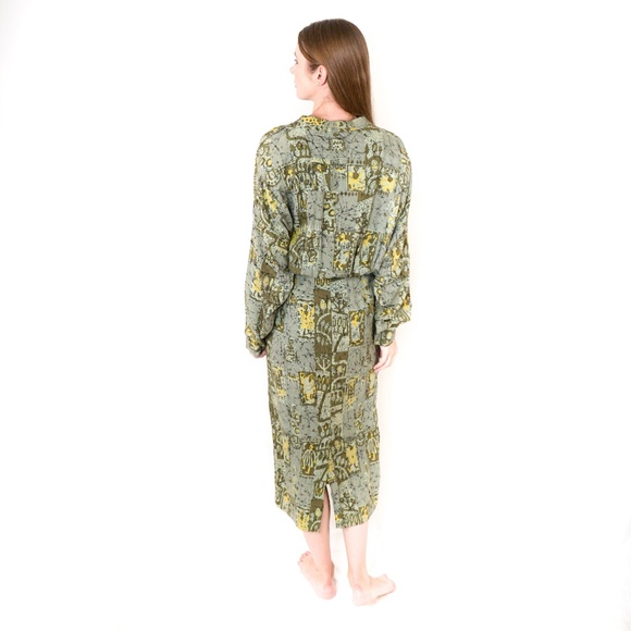 VINTAGE NICOLE MILLER Green Wrap Midi Dress 10 - Picture 3 of 7